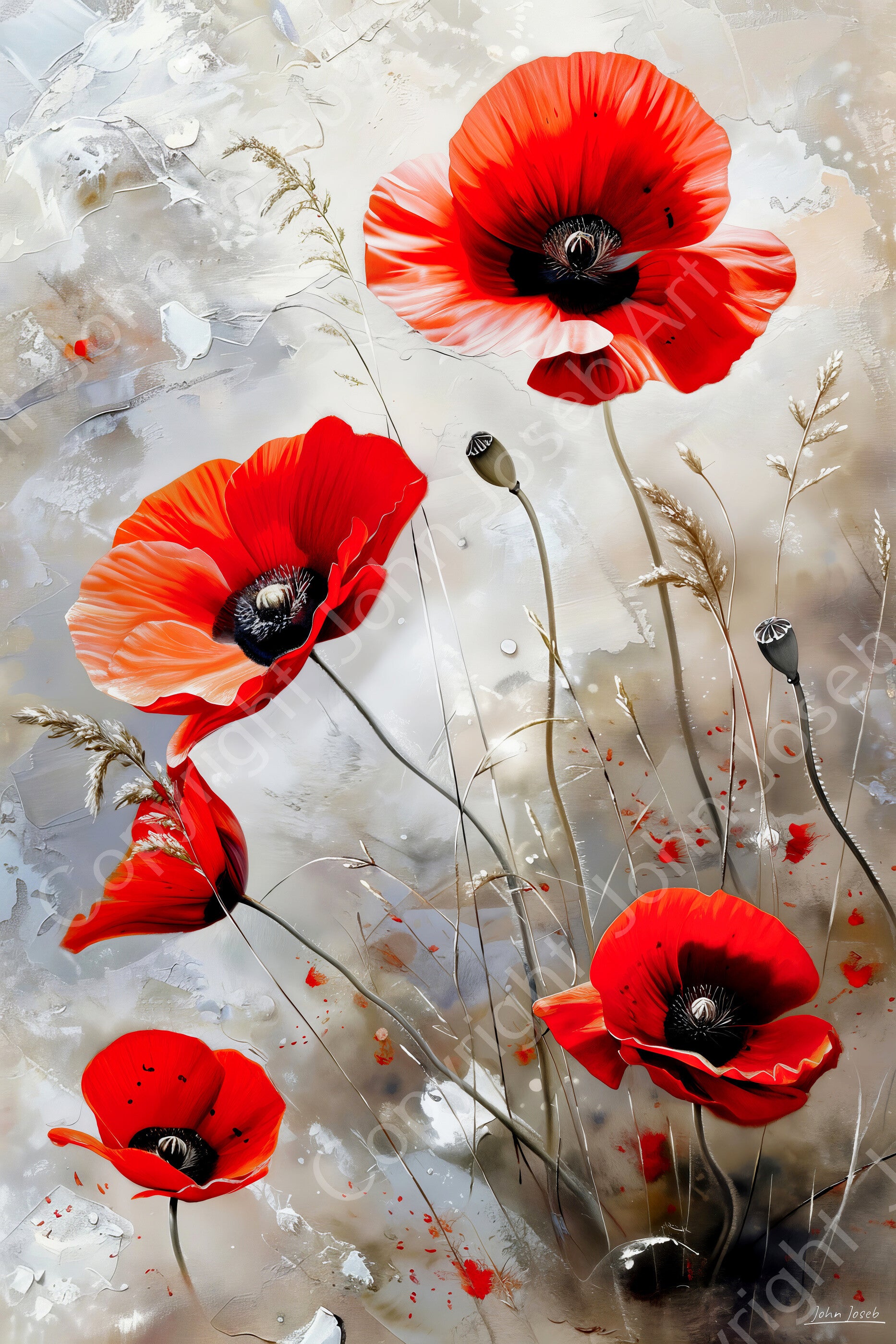 1004 - Schilderij klaprozen, bloemen, geschilderde stijl