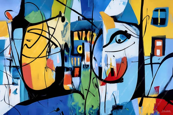 1038 - Schilderij abstracte kunst in Herman Brood stijl, kleurrijk