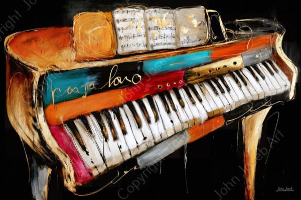 1163 - Schilderij piano, artistiek abstract, kleurrijk, muziek, kunst