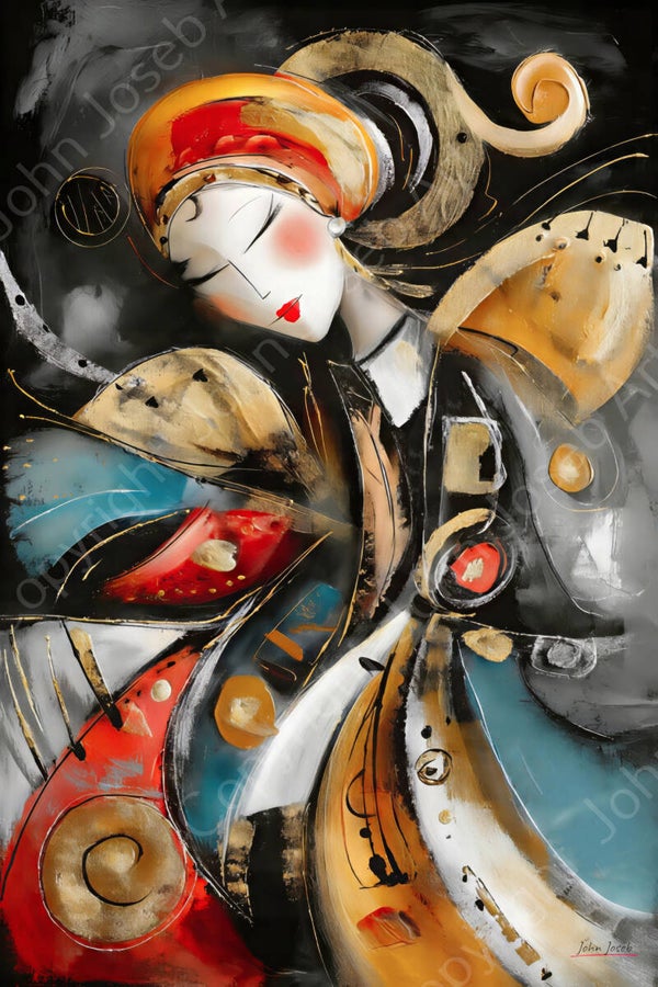 1167 - Schilderij Geisha, Japan, kleurrijk, abstract, artistiek, vrouw, kunst