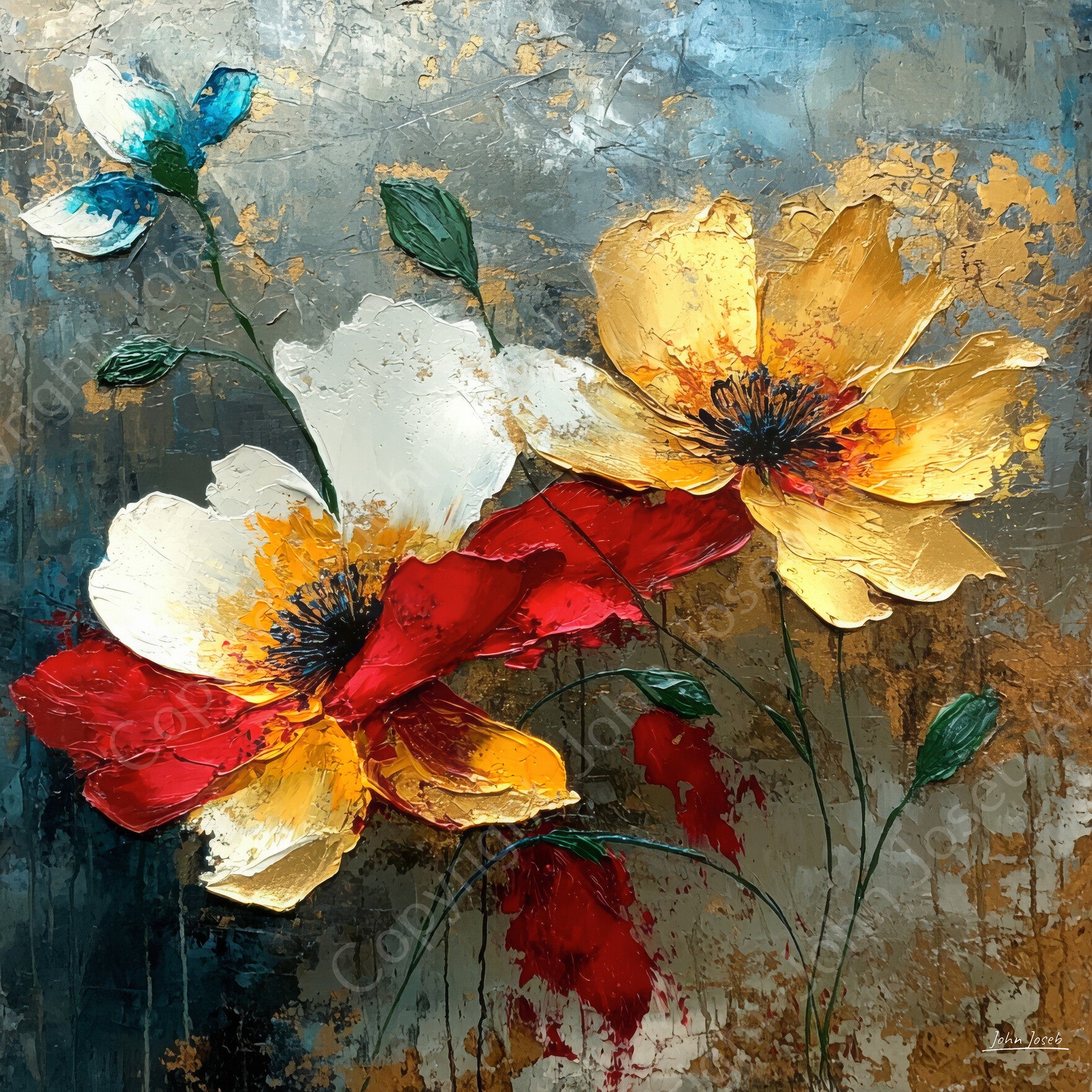 1177 - Schilderij bloemen, abstract, kunst, grunge stijl