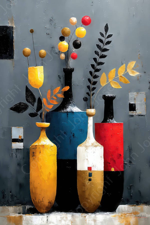 1188 - Schilderij bloemen in vaas, artistiek, abstract, minimalisme, kunst
