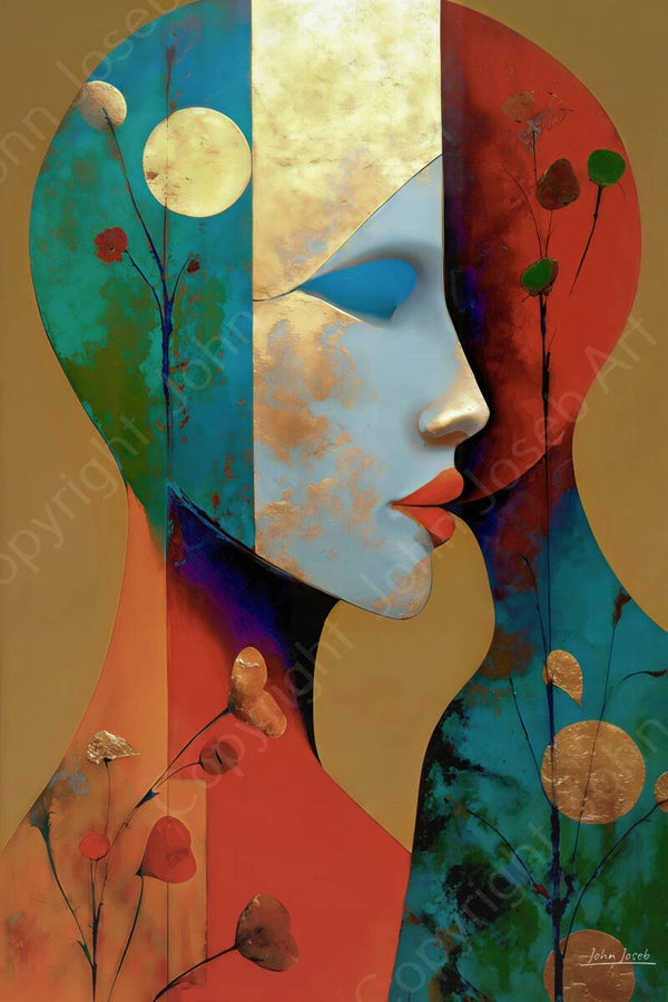 1189 - Schilderij vrouw met kind, artistiek, abstract, kleurrijk, Picasso stijl