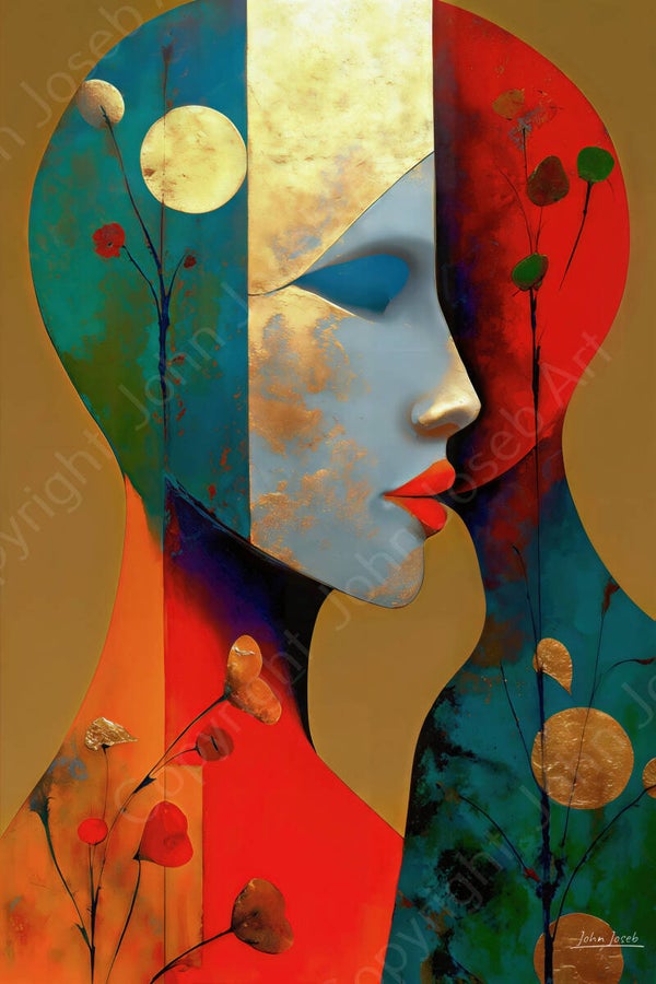 1189 - Schilderij vrouw met kind, artistiek, abstract, kleurrijk, Picasso stijl