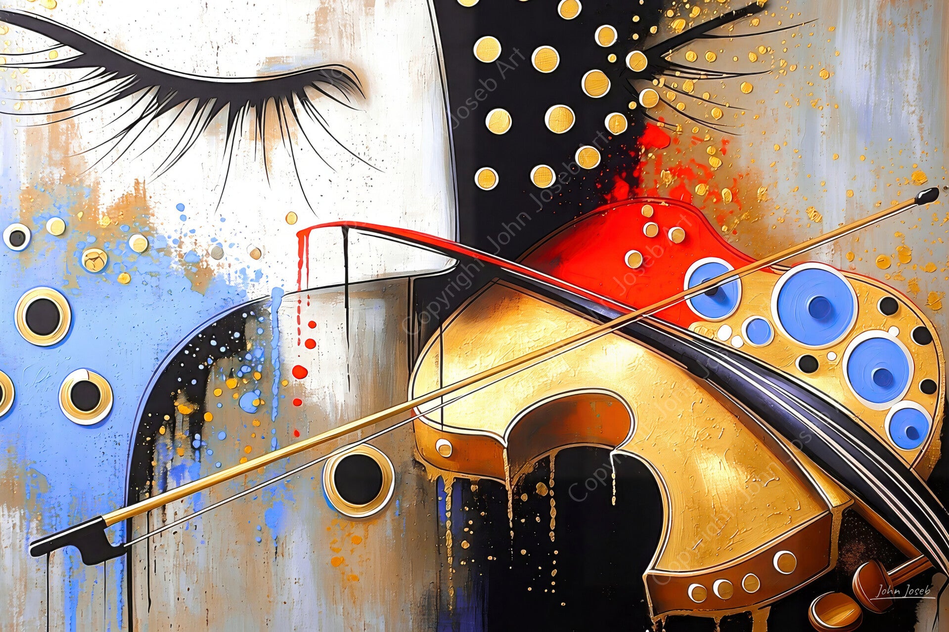 1250 - Schilderij viool, violiste, artistiek, abstract, muziek, kunst