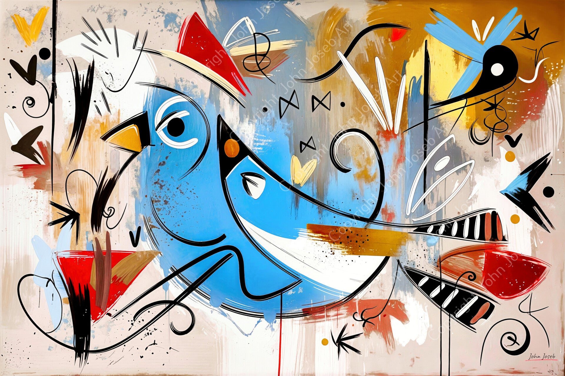 1253 - Schilderij De Duif, vogel, gek, abstract in Herman Brood stijl