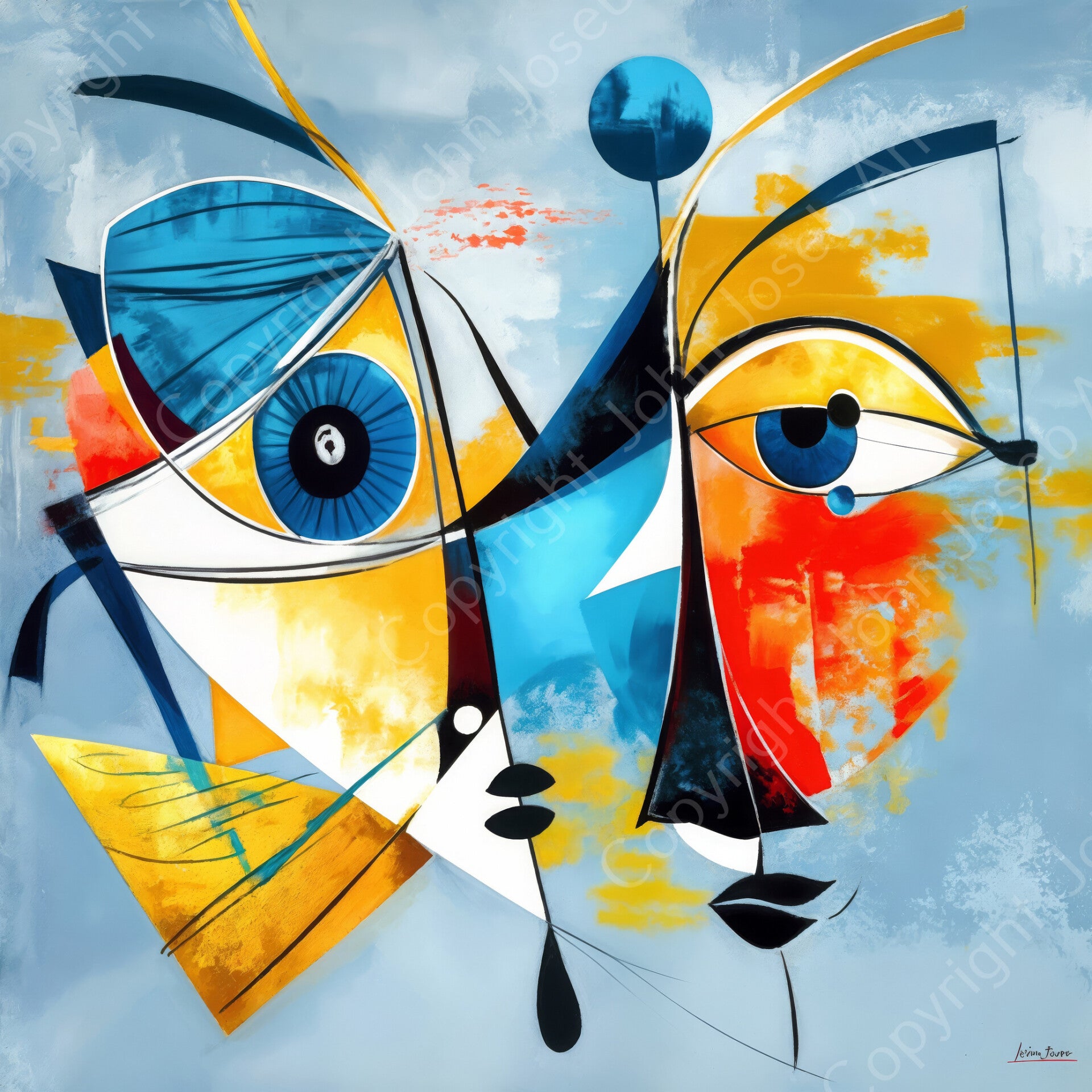1268 - Schilderij Gezichten man / vrouw, abstract, Picasso stijl, kunst