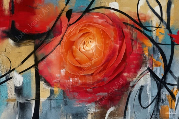 1269 - Schilderij bloem, roos, abstract, kunst, abstract, kunst, kleurrijk