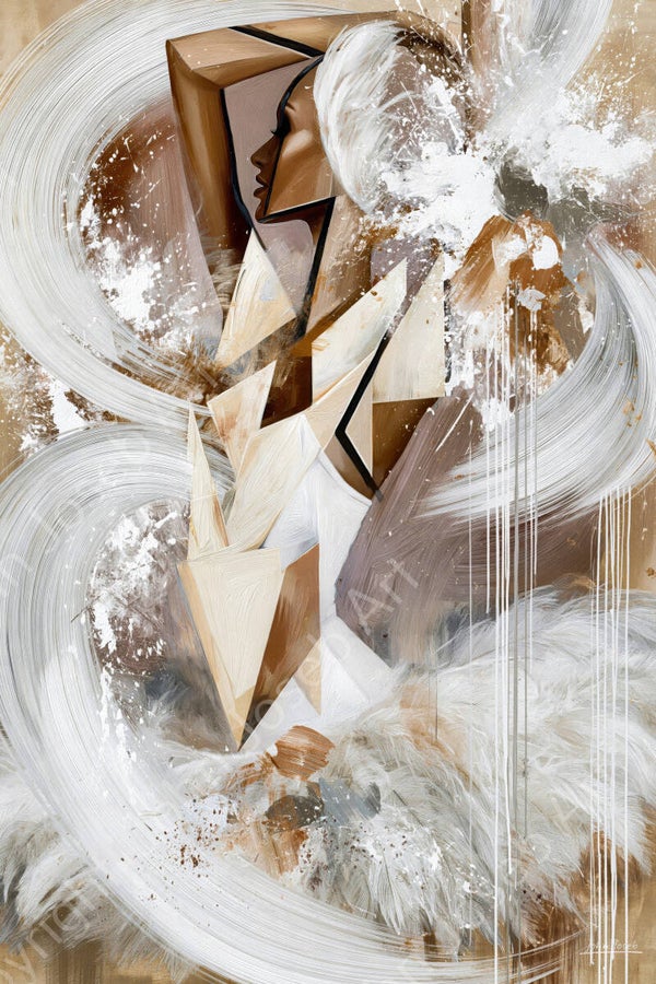 1272 - Schilderij ballerina danseres, abstract, Japandi stijl, bruin, kunst