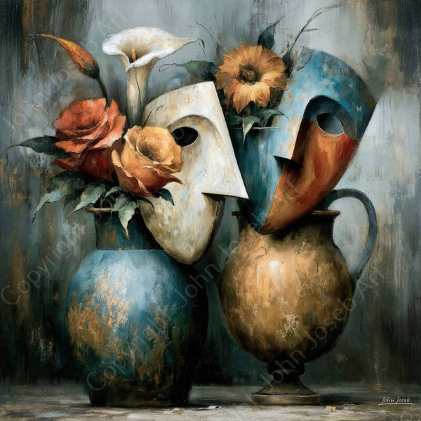 1277 - Schilderij honden en vogel, geschilderde stijl, grappig, kunst