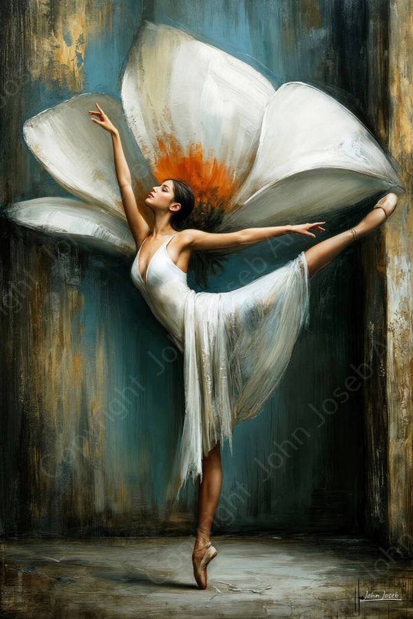 1279 - Schilderij Ballerina met bloem, artistiek, abstract, surrealisme