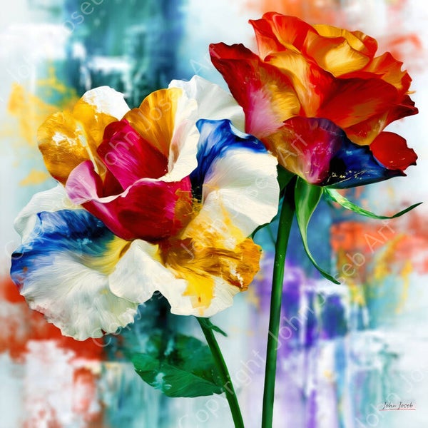 1298 - Schilderij bloemen, rozen, kleurrijk, abstract, kunst, vierkant