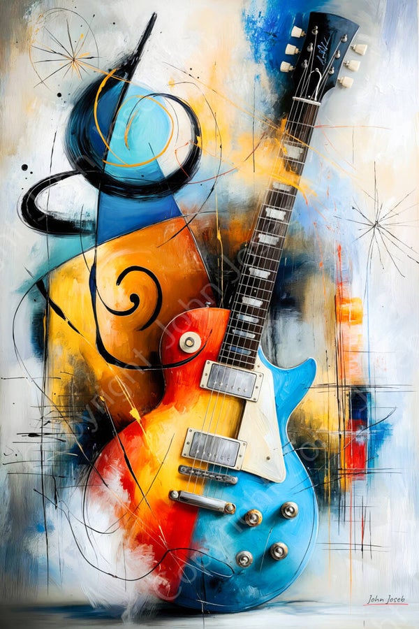 1299 - Schilderij elektrische Gibson gitaar, abstract, kunst, kleurrijk, muziek