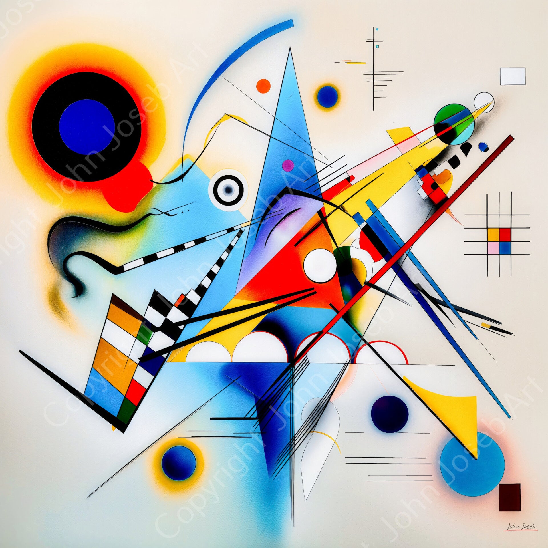 1301 - Schilderij geometrisch abstract in Kandinsky stijl, vierkant, kleurrijk