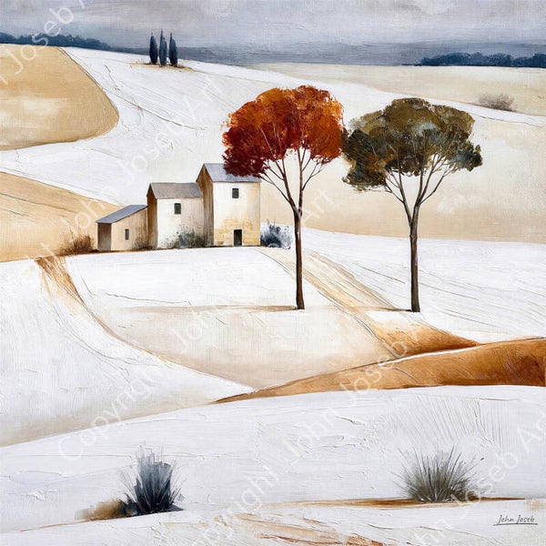 1328 - Schilderij landschap, Spanje, Italie, abstract, japandi, vierkant, kunst
