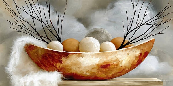 1330 - Schilderij abstract, panorama, schaal, hout, ballen, takken, Japandi
