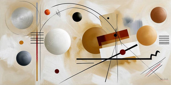 1331 - Schilderij Abstract, Kandinsky stijl, panorama, Japandi, bruin, kunst