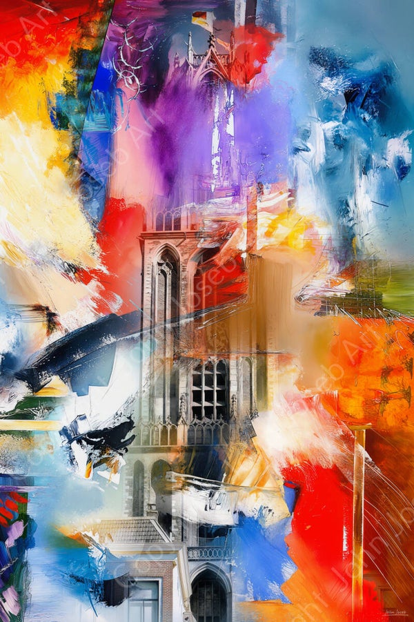 488 - Schilderij Utrecht, Domtoren, abstract, kleurrijk, kunst