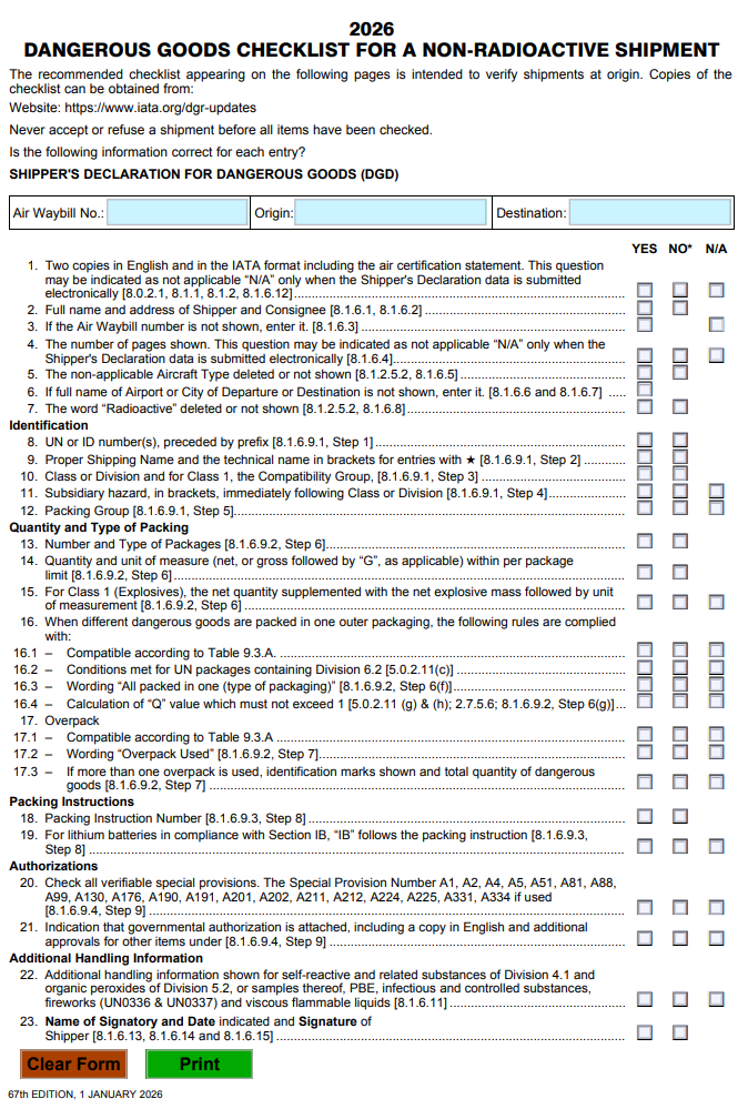 Iata Checklist non Radioactif - 2026