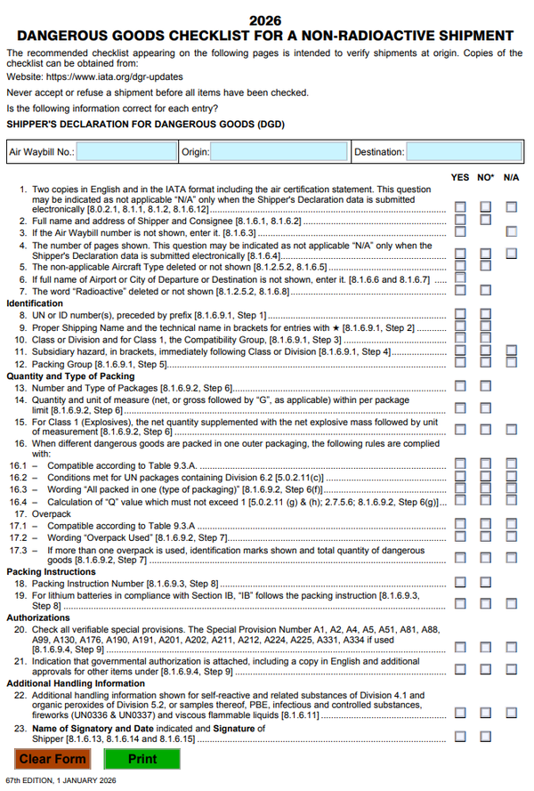 Iata Checklist non Radioactif - 2026