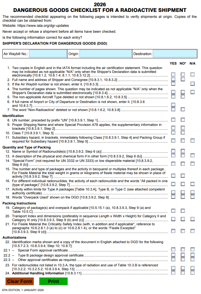 Iata Checklist Radioactif - 2026