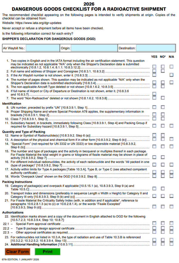 Iata Checklist Radioactif - 2026