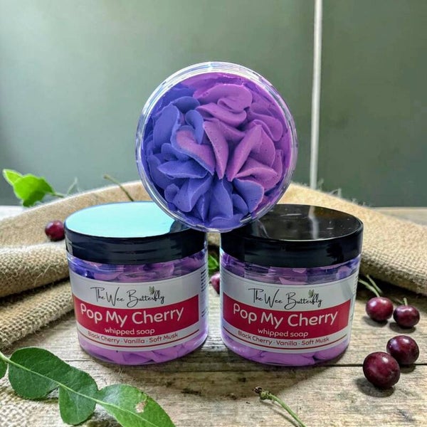 Pop My Cherry Whipped Soap – Rich Black Cherry Body Wash | Dark Fruity & Sweet Vanilla Fragrance | Luxury Whipped Soap Scotland