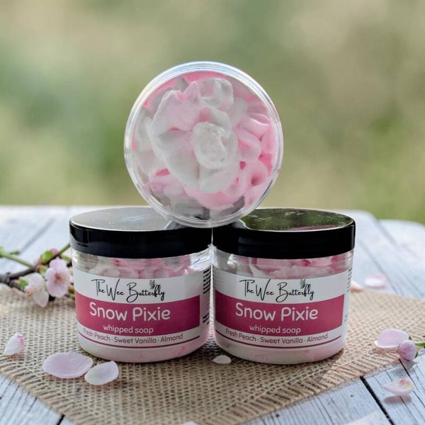 Snow Pixie Whipped Soap – Fresh Peach, Sweet Vanilla & Almond Body Wash | Luxury Whipped Soap Scotland