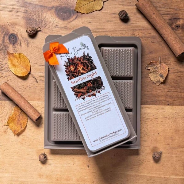 Bonfire Night Wax Melt Snapbar – Patchouli, Sandalwood, Amber & Leather | Warm Autumn Home Fragrance