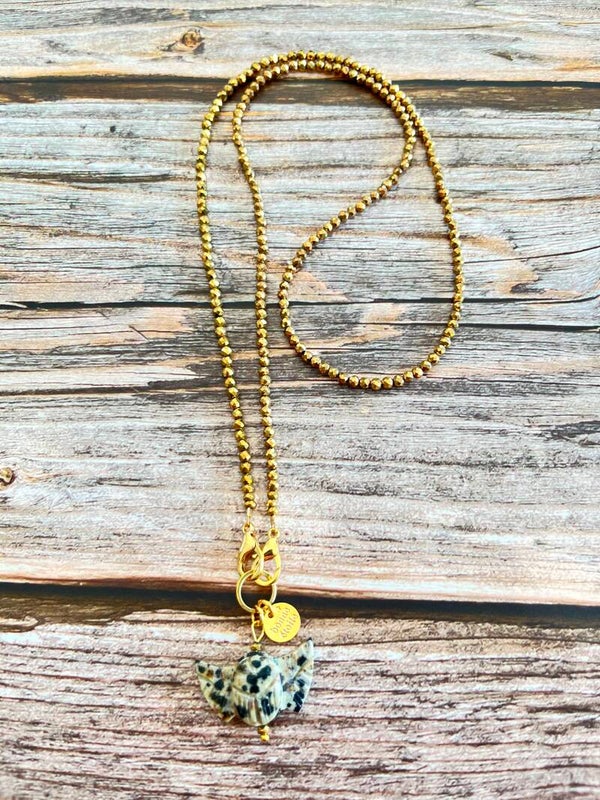 Collier Scarabée ailé Jaspe dalmatien