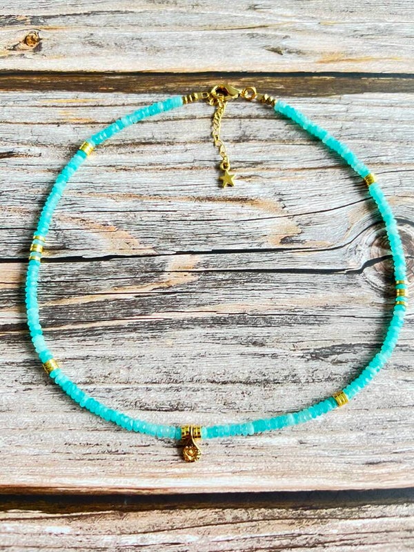 Collier ras de cou HEART and FLOWER Amazonite