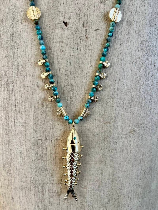 Sautoir Poisson Turquoise Africaine