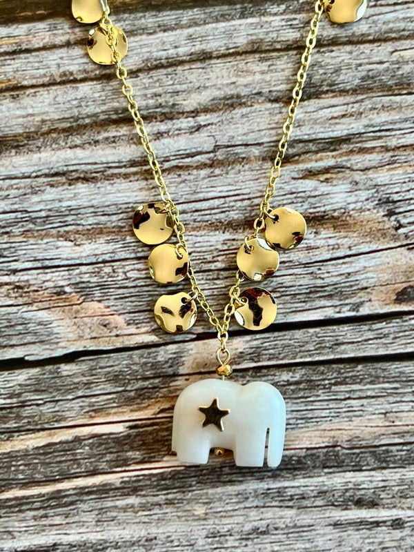 Collier Eléphant Agate blanche