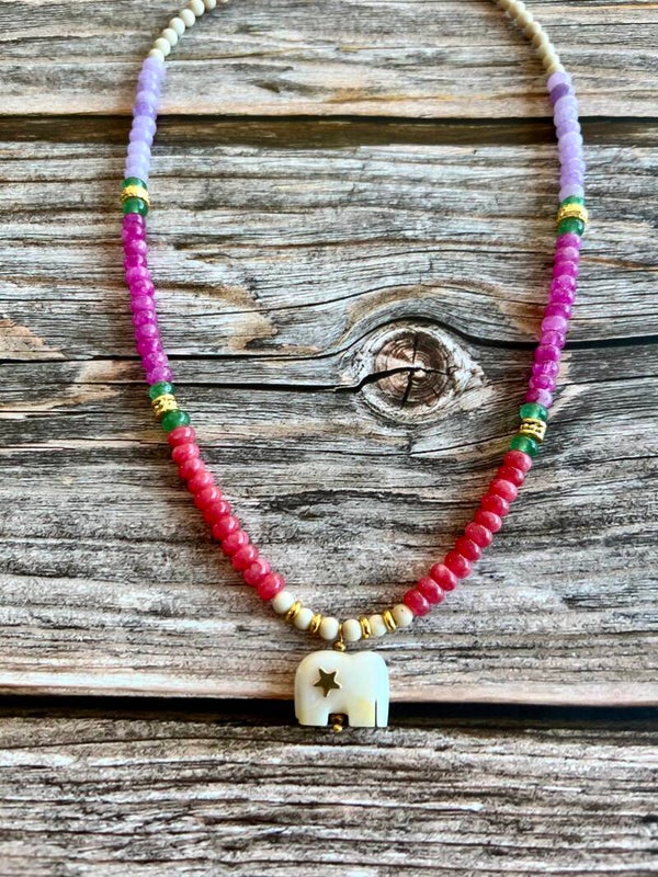 Collier Eléphant Agate blanche