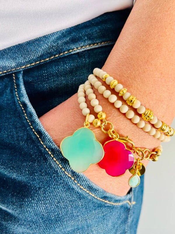 Bracelet Trèfle  Amazonite et Calcédoine rose