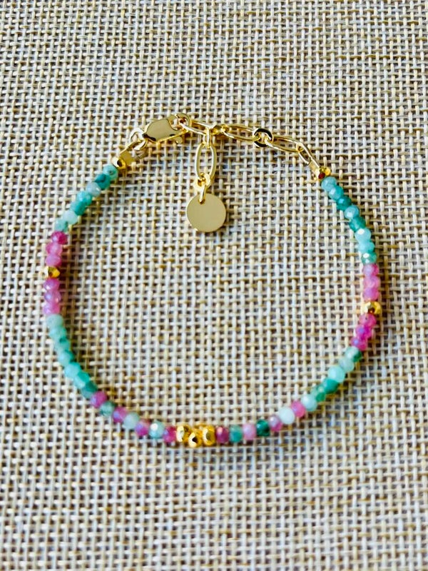 Bracelet SUNSET Tourmaline rose et Emeraude