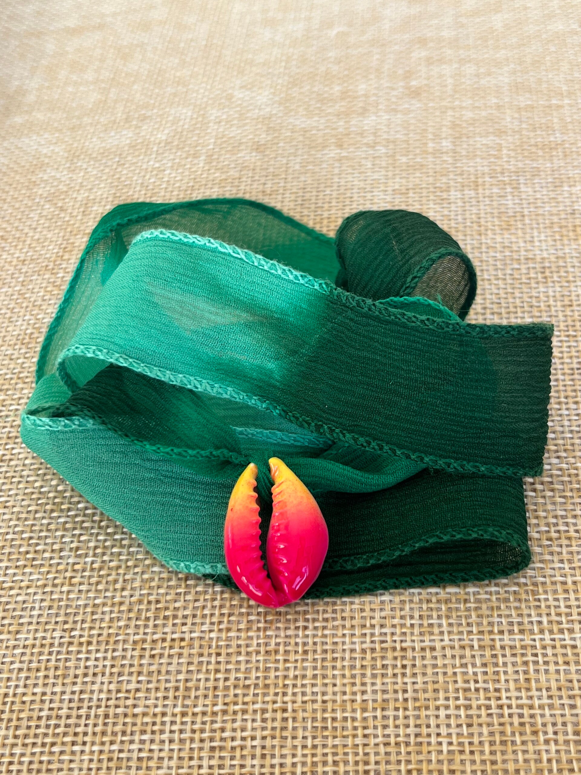 Ruban de soie & cori vert