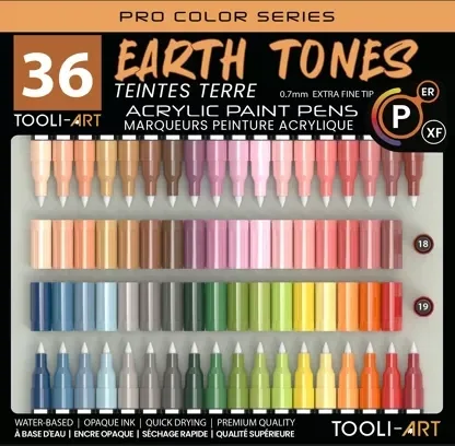 TOOLI Acrylique Markers – Earth tones (36 kleuren) | 0,7 mm Extra Fijne Punt
