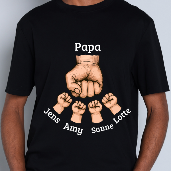 epersonaliseerd Papa Shirt met Namen en Kinderhandjes – 1 t/m 8 Kinderen