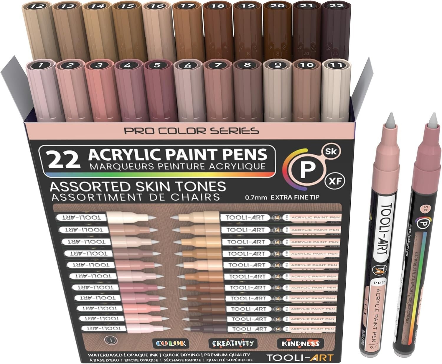TOOLI Acrylique Markers – Skin tones (22 kleuren) | 0,7 mm Extra Fijne Punt
