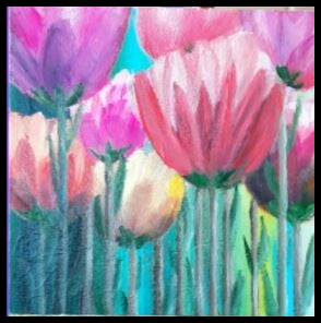 "Les Tulipes" Tableau abstrait 40 X 40 CM