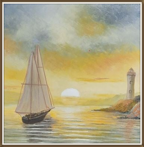 Voilier au crépuscule - Tableau 40 X 40 CM