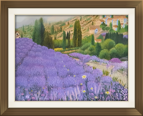 " Champ de lavandes" Tableau 66 X 46 CM