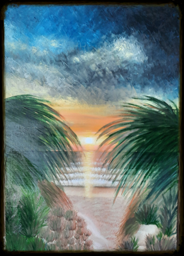 " Coucher de soleil sur la plage " Tableau 50 X 70 CM