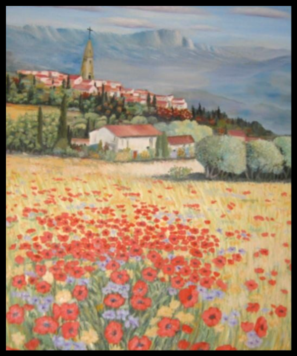 Champ  de coquelicots. Tableau 55 X 64 CM
