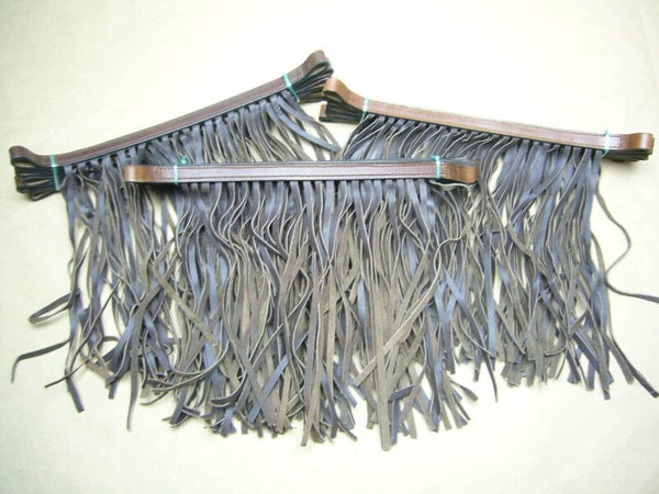 15 Stück Fliegenstirnband Fliegenhaube aus Leder braun Gr. Cob