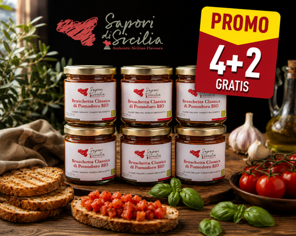 “PROMO 4 + 2 GRATIS” - *Sapori di Sicilia* Klassieke Tomaten Bruschetta BIO - 180g - "Bruschetta Classica di Pomodoro BIO"