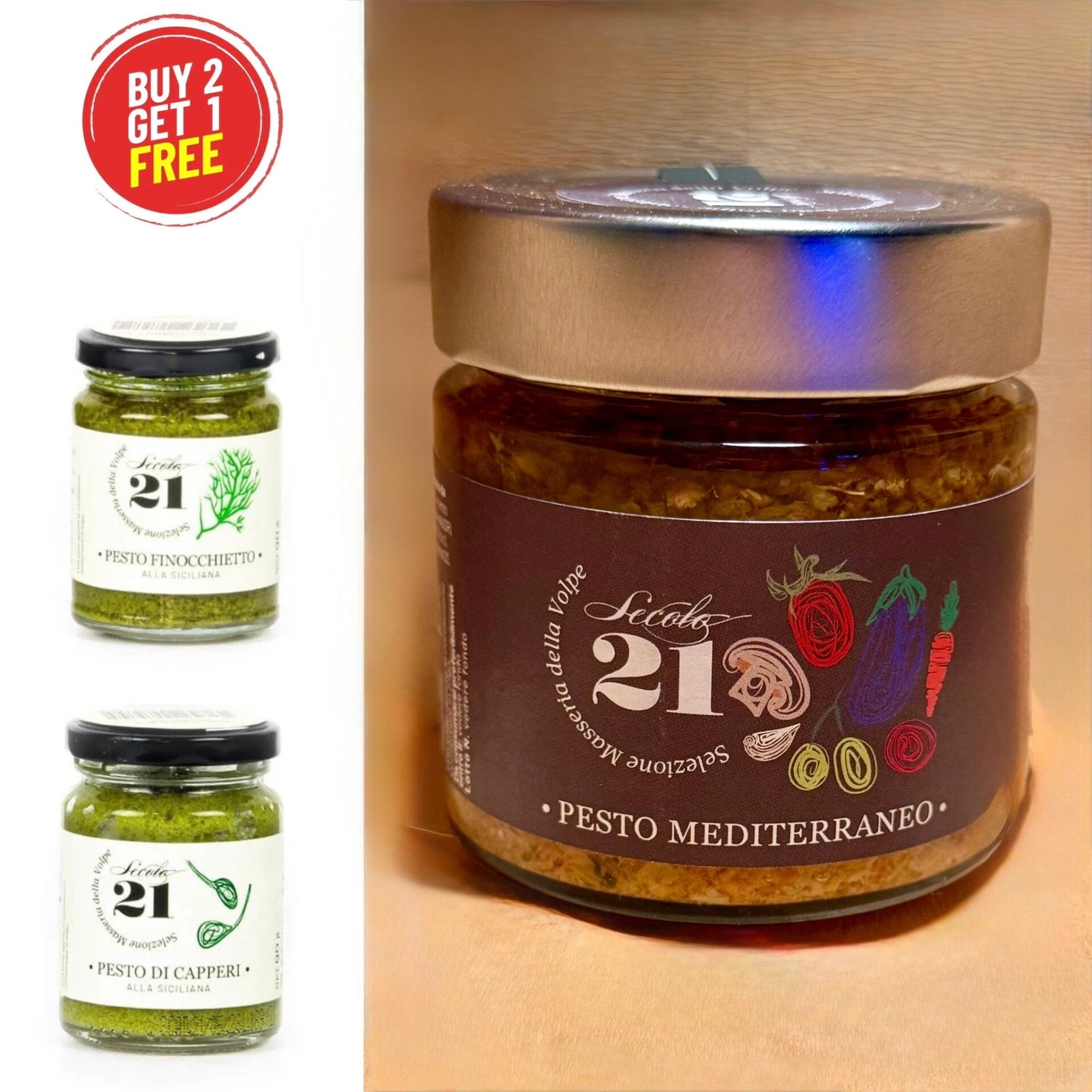 “PROMO 2 + 1 GRATIS” - Siciliaanse pesto’s Secolo21