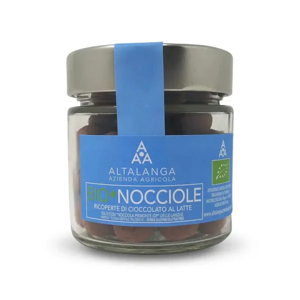 Hazelnoten Piemonte IGP, omhuld met melkchocolade - 100% BIO - 120g