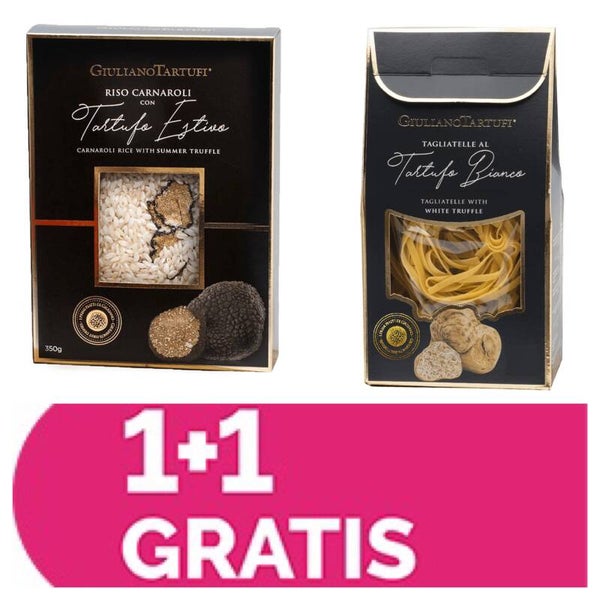 “PROMO 1 + 1 GRATIS” Risotto met Zwarte Truffel en Tagliatelle met witte truffel